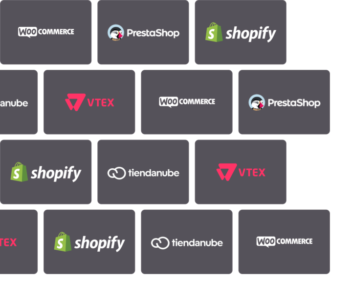 Logos de Tienda Nube, PrestaShop, WooCommerce, Shopify y VTEX