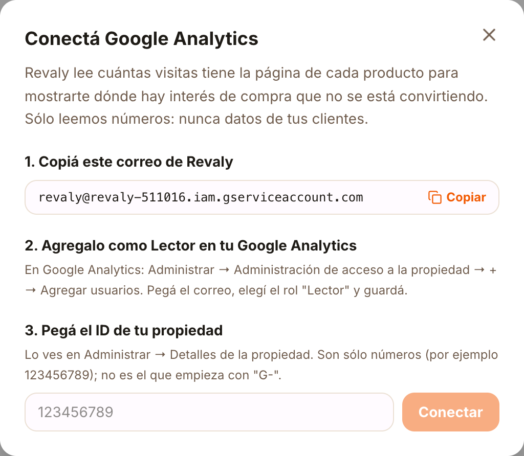 Los tres pasos para conectar Google Analytics desde el panel