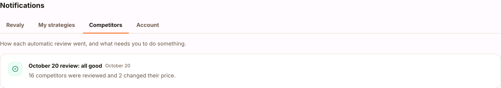 The daily check summary in Notifications, Competitors tab