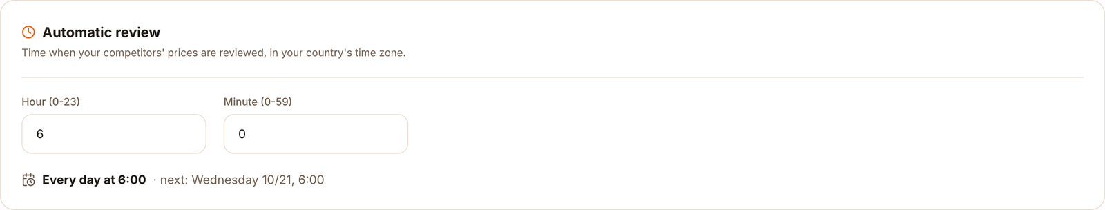 Automatic check setting in the profile, with the time and the next check